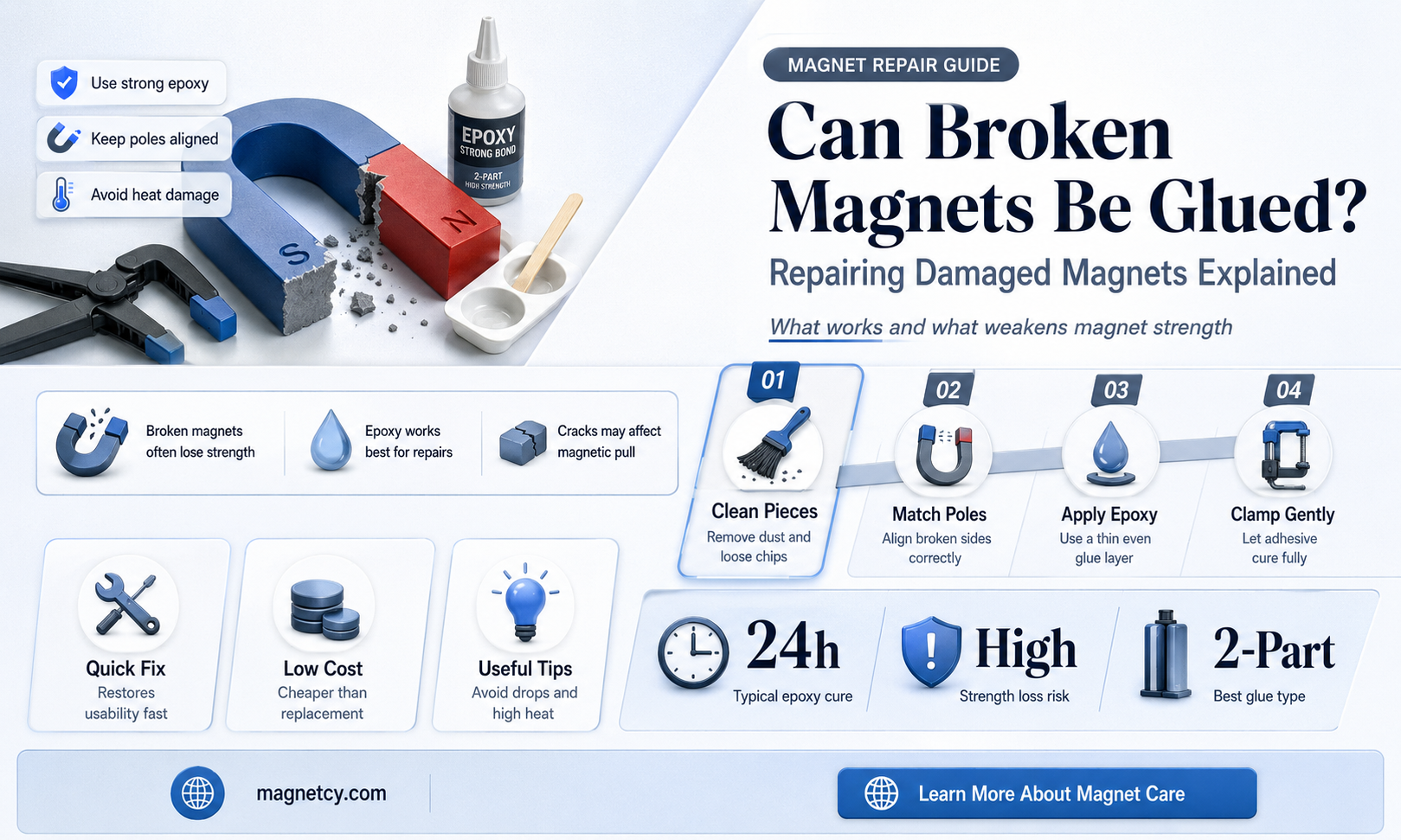 can a broken magnet be glued together