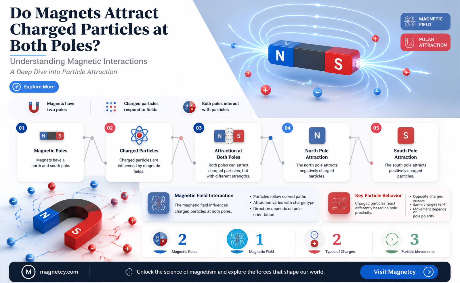 are charged particles attracted by both ends of a magnet
