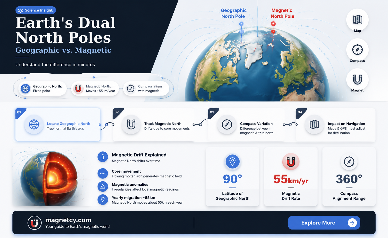 are the geographic and magnetic north pole