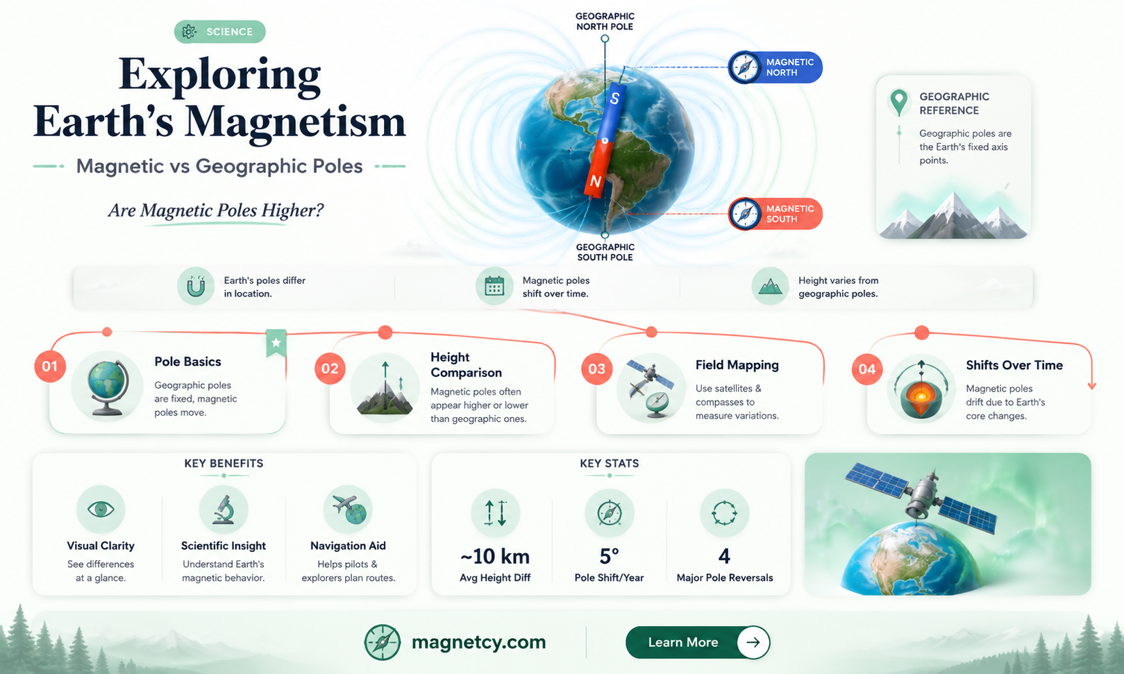 are magnetic poles higher than geographic poles