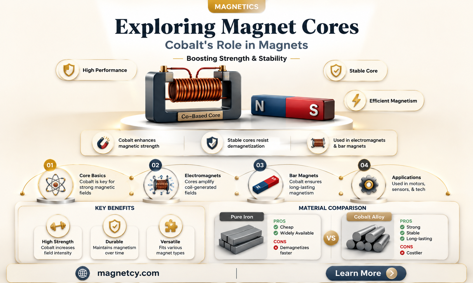 are the cores of electromagnets and bar magnets colbalt