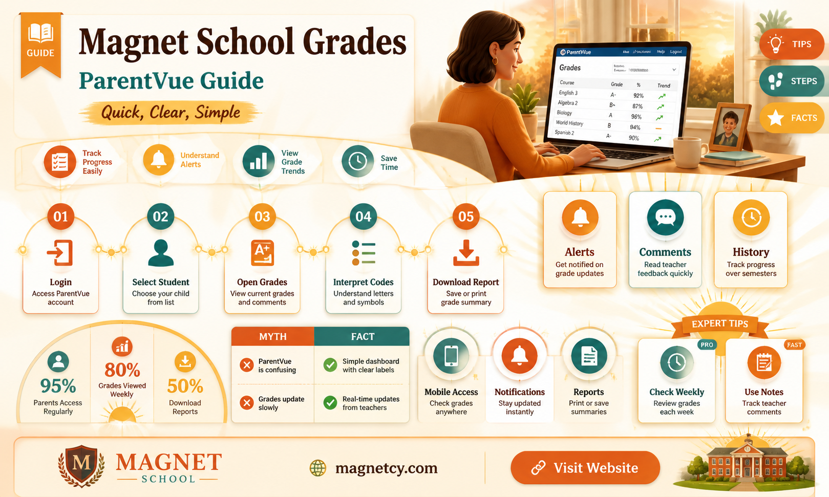 are grades posted to parentvue for magnet schools
