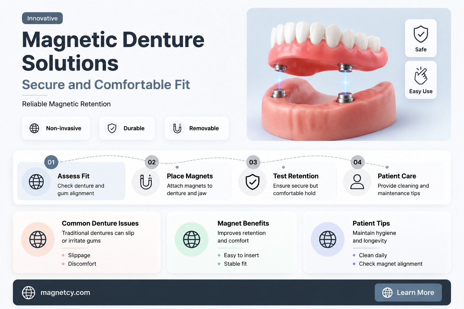 are there magnets to hold false teeth in place