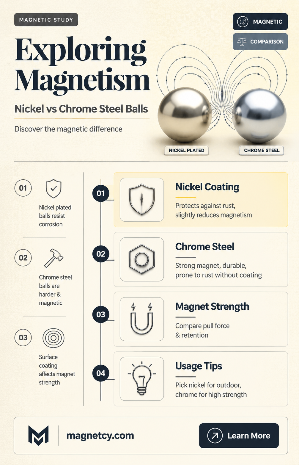 are nickel plated more magnetic than chrome steel balls