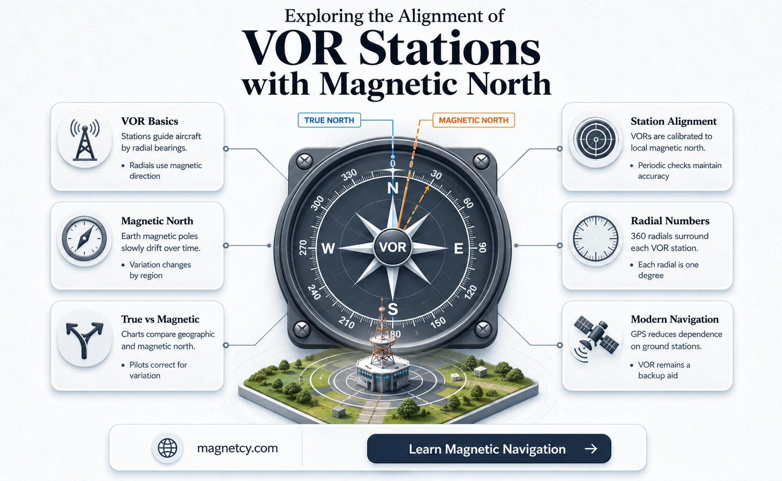 are vor stations positioned to magnetic north