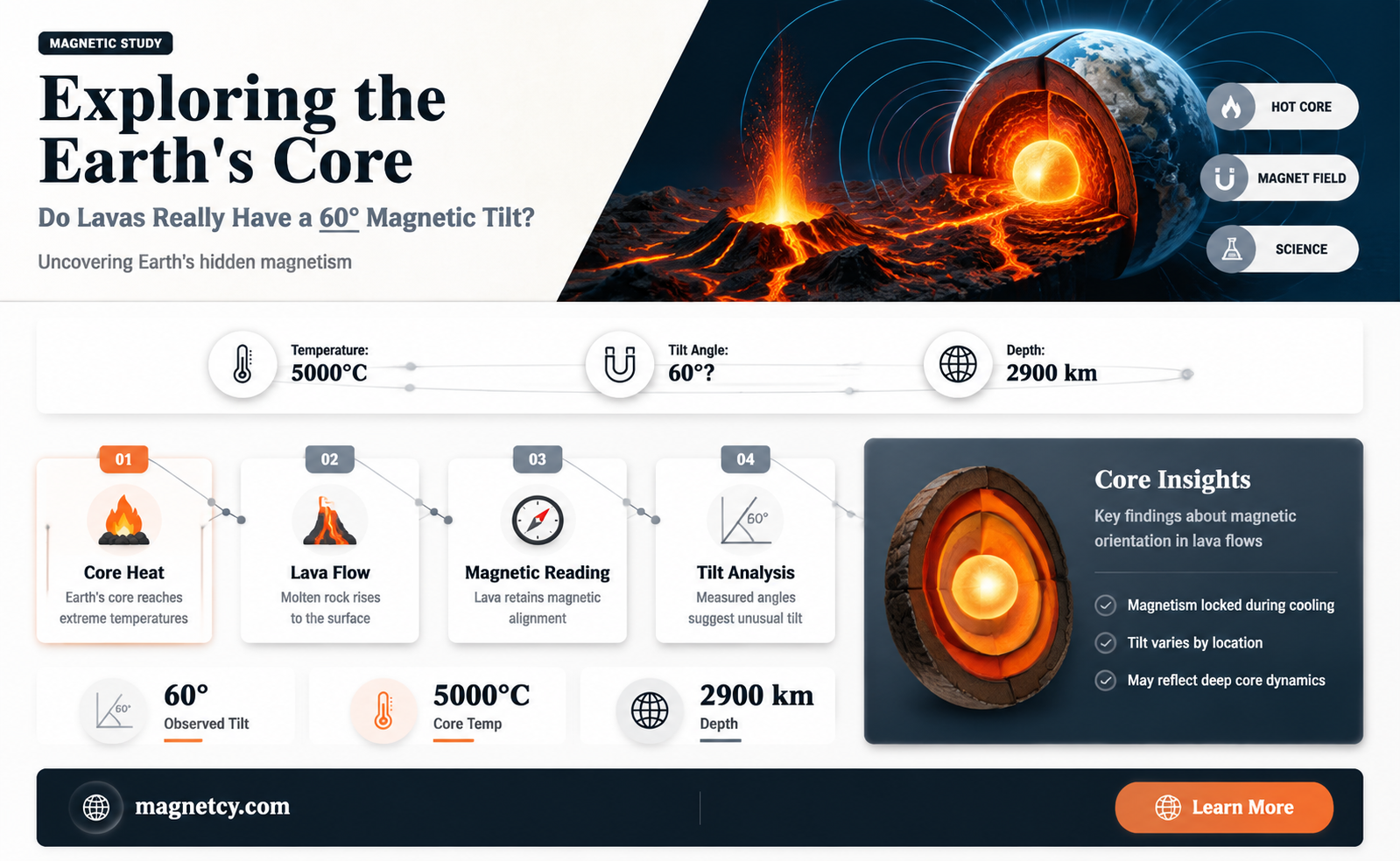 are there current lavas with 60 degrees of magnetic inclination
