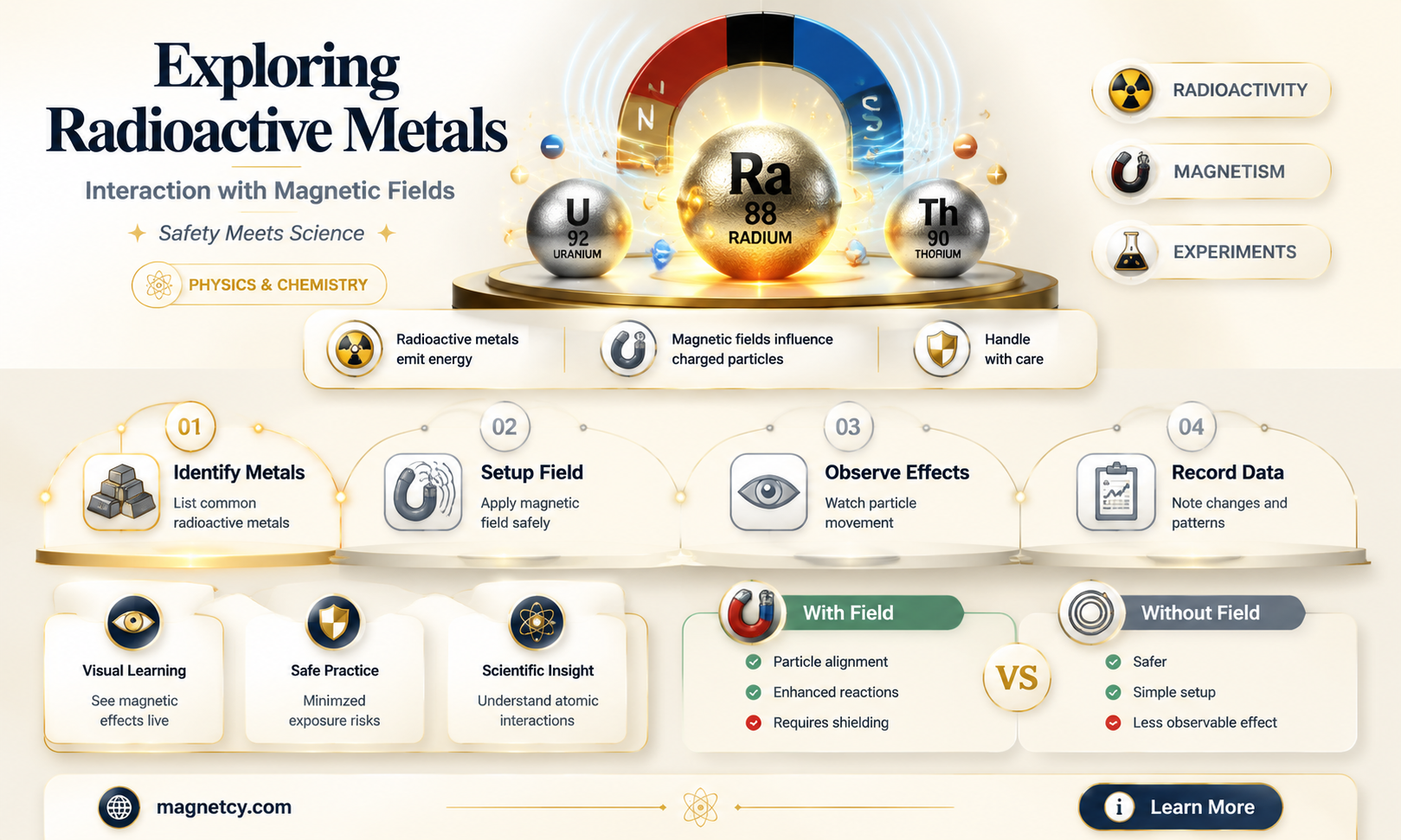 are radio active metals subject to magnetic fields