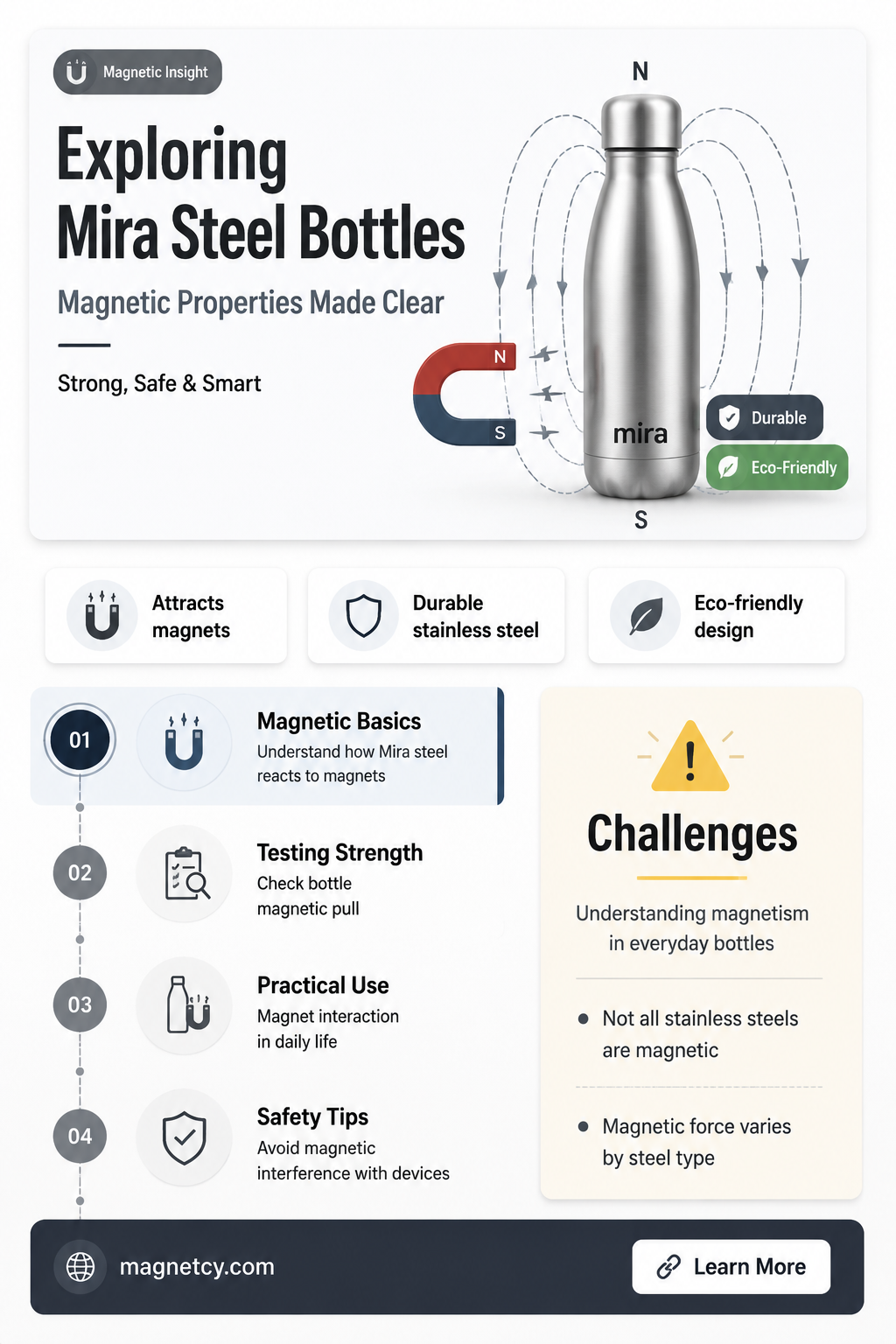 are mira stainless steel water bottles magnetic