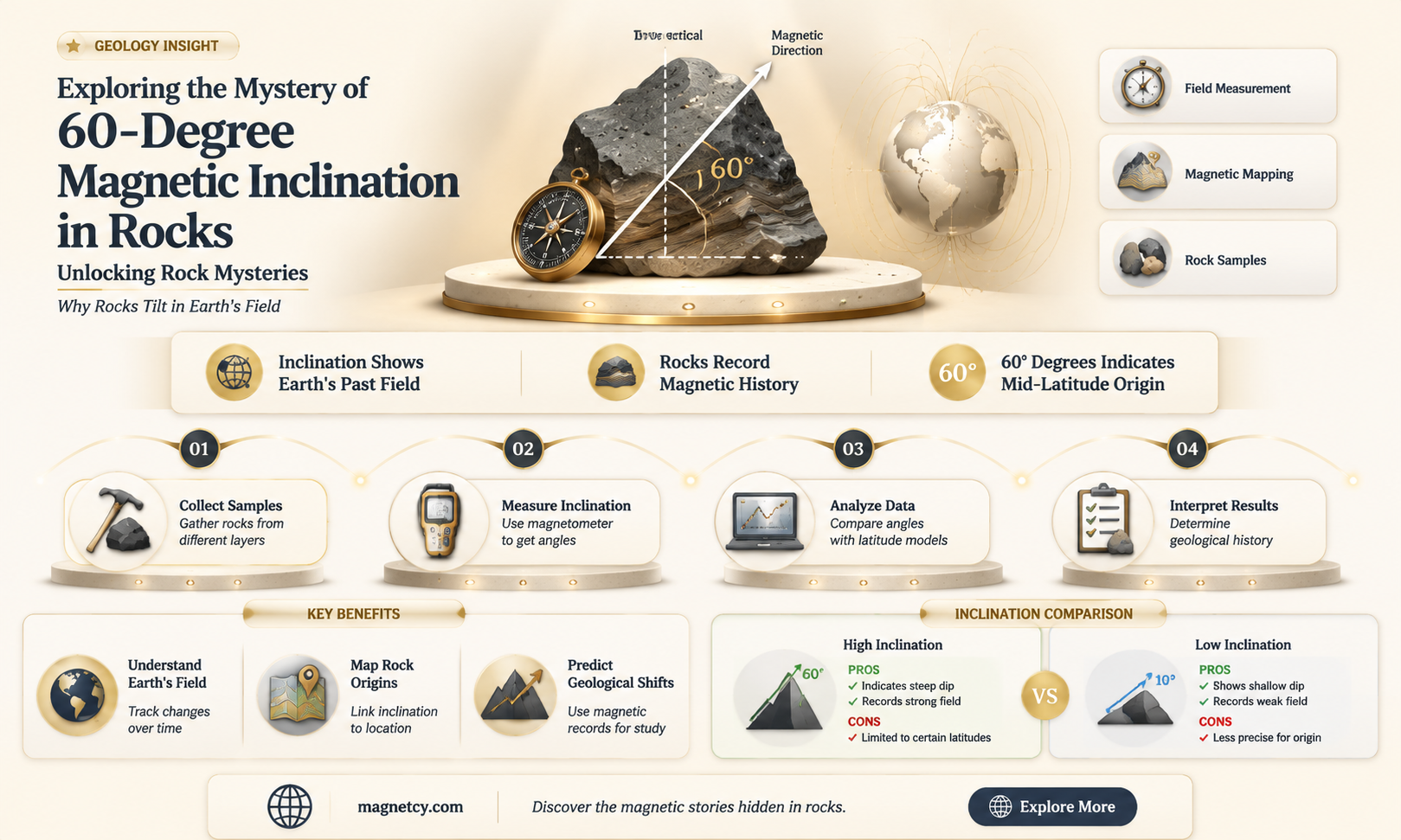 are there rocks with 60 degree magnetic inclination
