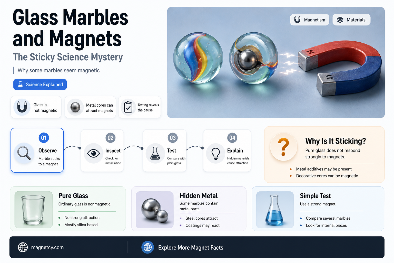 can a glass marble stick to a magnet