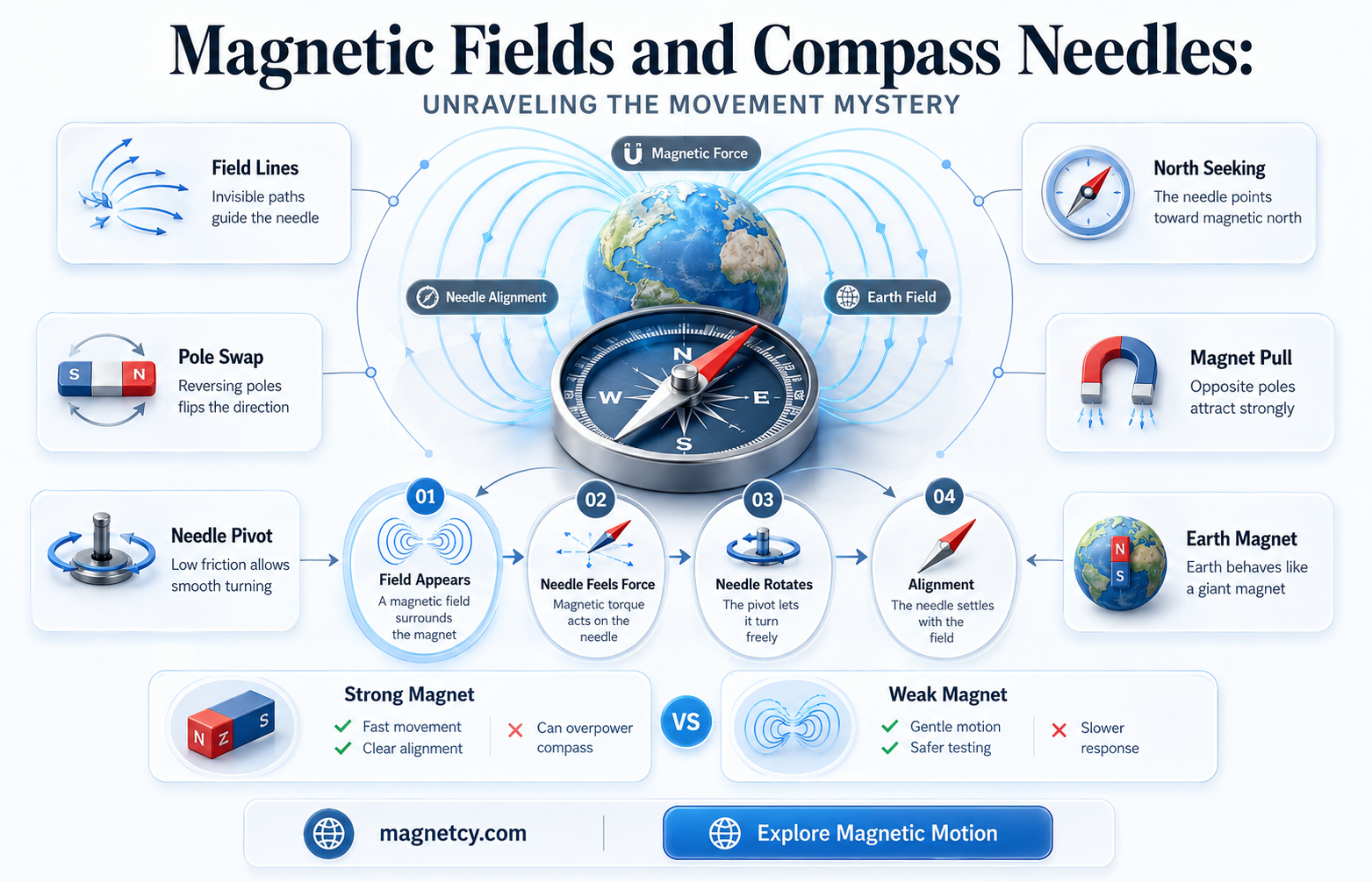 can a compass needle move due to a magnetic field