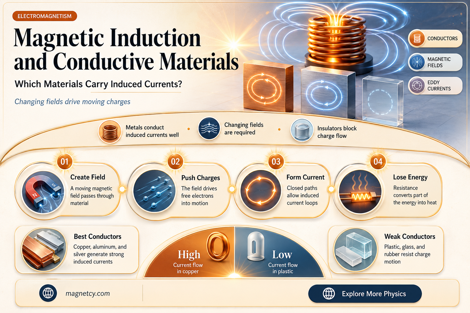can a currenr be magnetically induced in any material