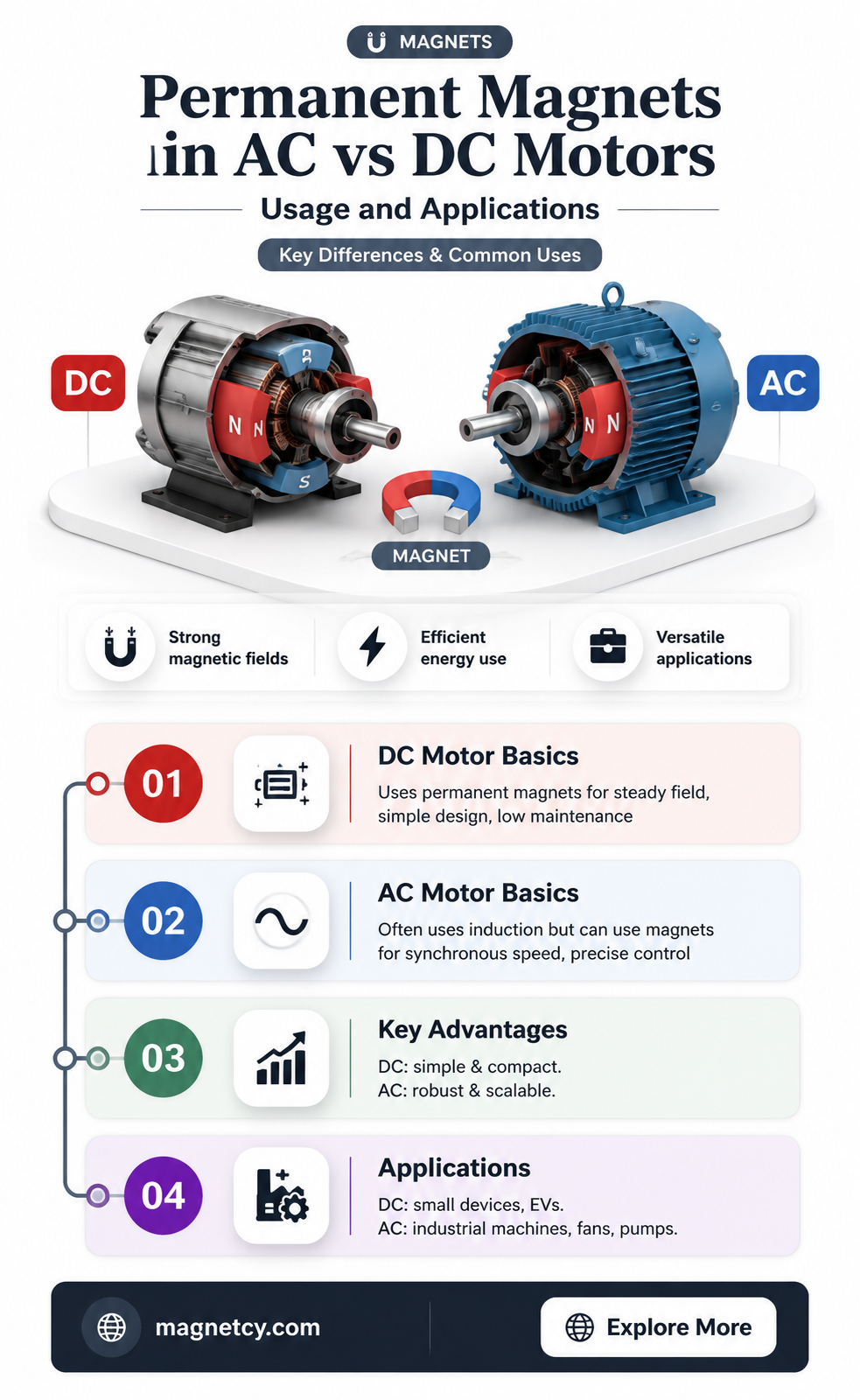 are permant magnets used in ac or dc motors