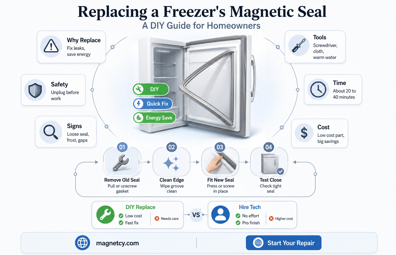 can a freezer have its magnetic seal replaced