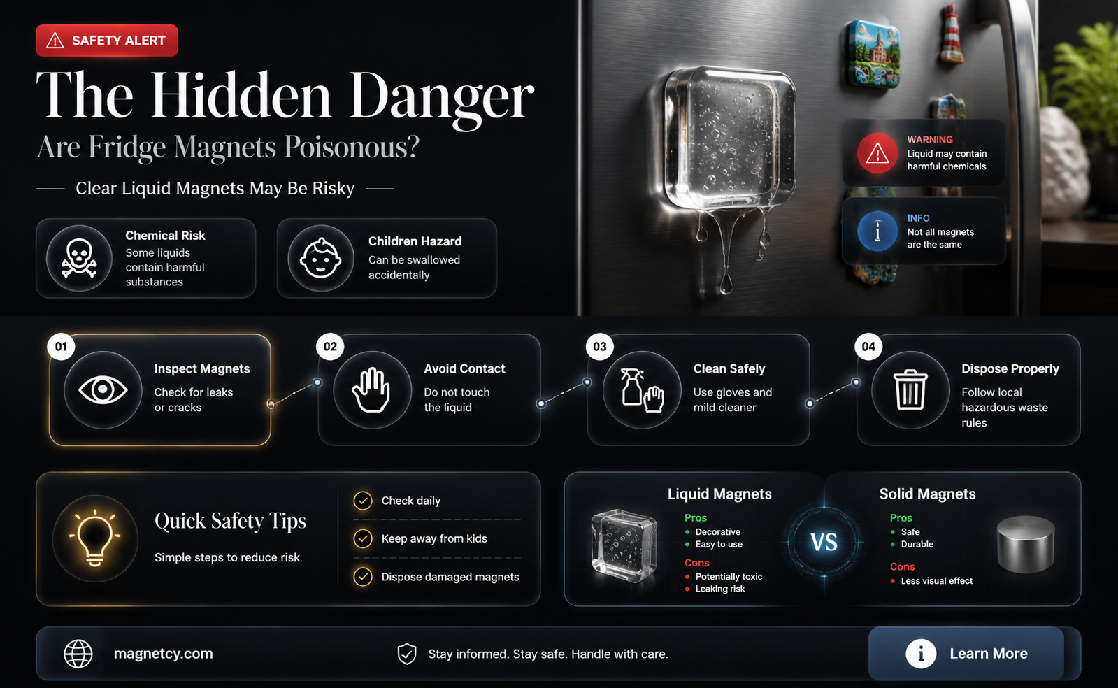 are refrigerater magnets with clear liquid in tthem poisness