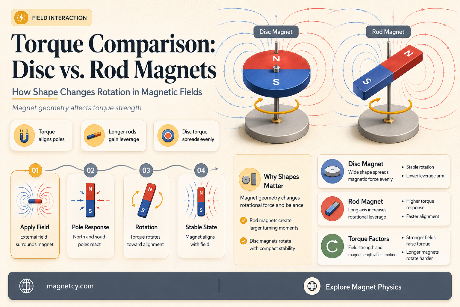 can a disc and rod magnet experience same torque