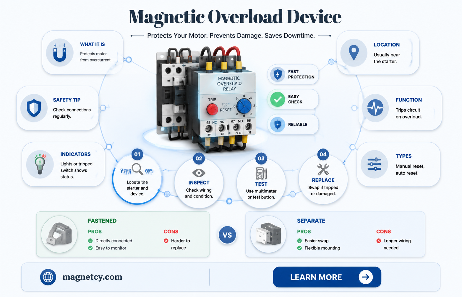 are magnetic overloads fastened to a starter