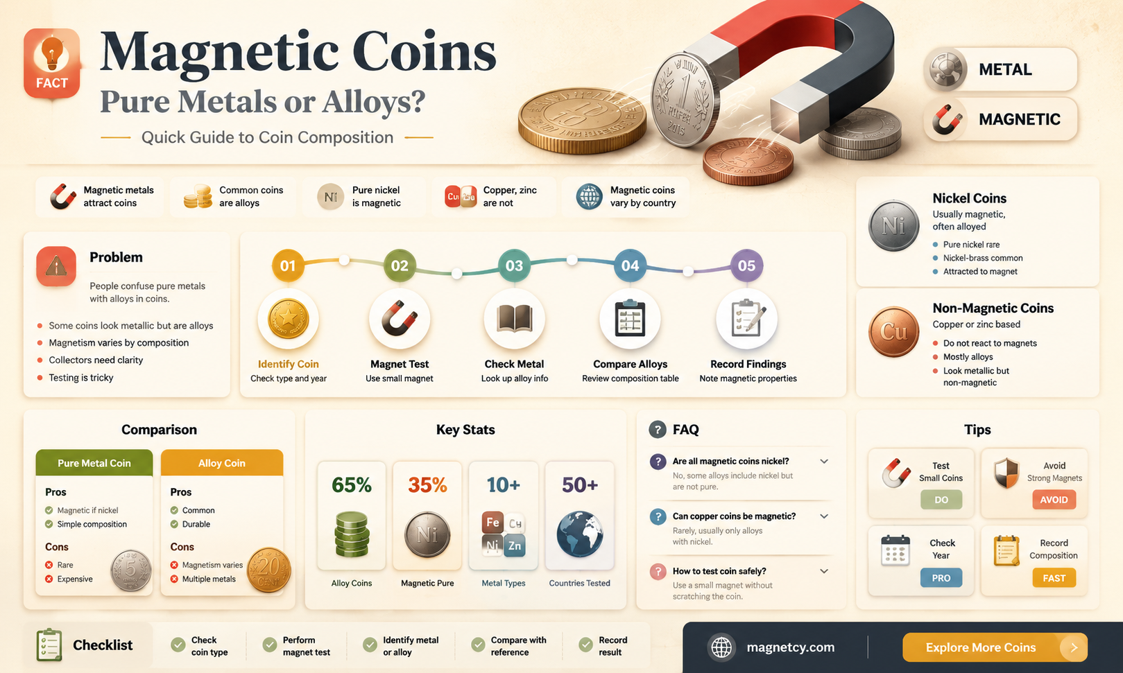 are magnetic coins made of pure metals or alloys