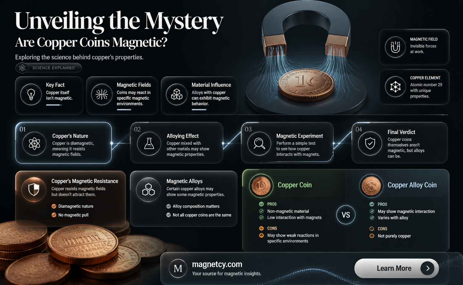 are copper coins made from magnet materials